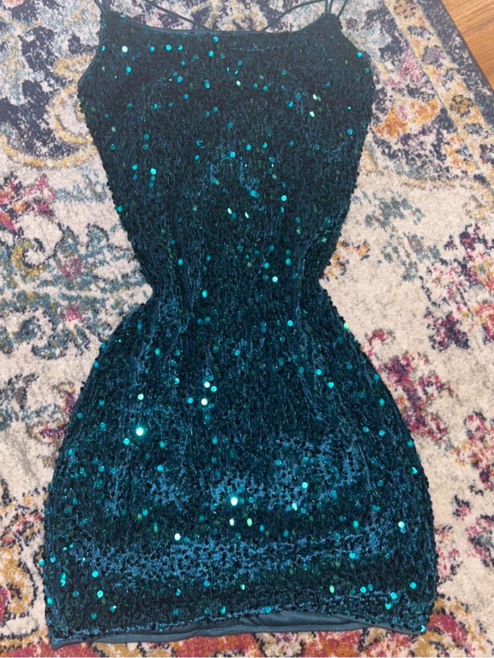 Girls' Emerald Sequin Spaghetti Strap Dress